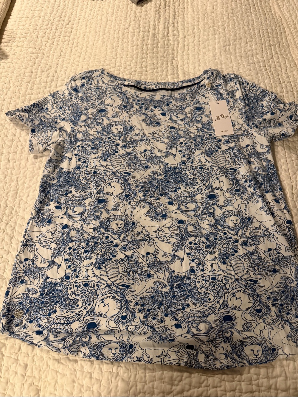 Lilly Pulitzer White Tee with Navy Blue Animal Print